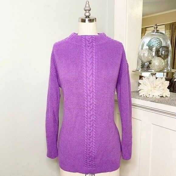 Talblots Purple Mock Neck Cable Knit Sweater Medium - Picture 2 of 10